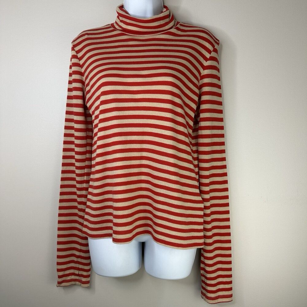 Faherty Turtleneck Top Women's Size Small Feather Cloud Layering Striped Preppy